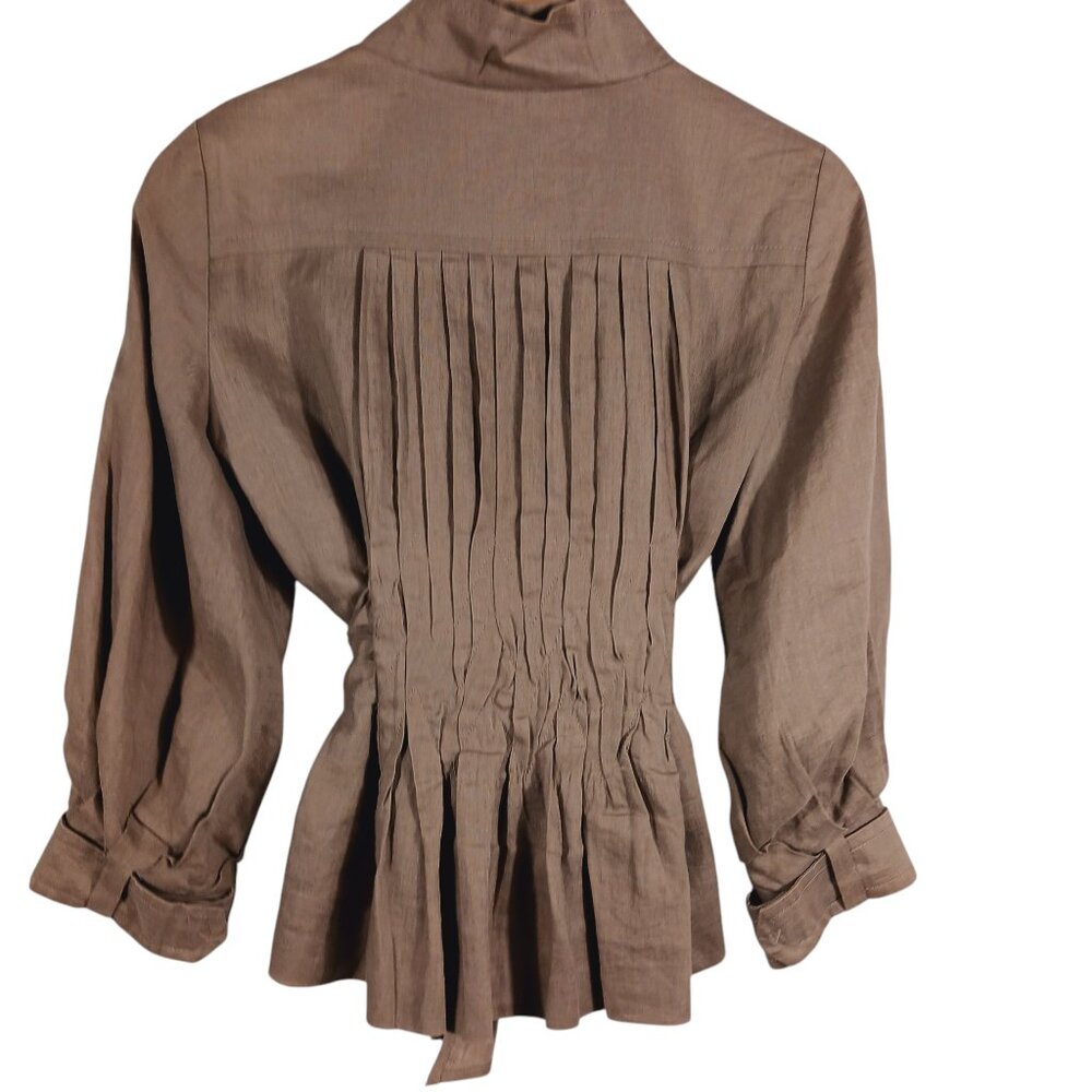 Zara Woman Tan/Brown Linen Jacket Pleated Back, Tie Waist Sz MED Earthy Neutral - Picture 2 of 16